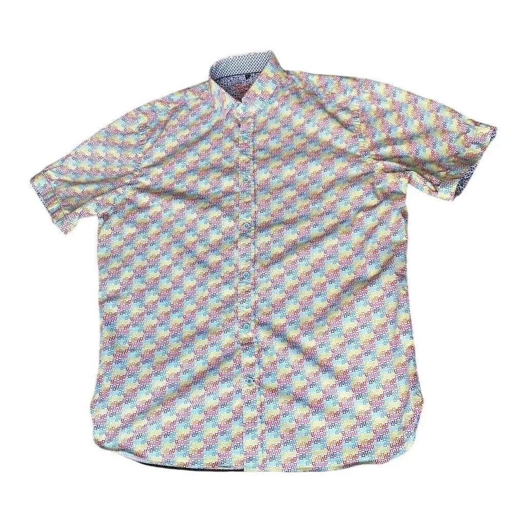 Luchiano Visconti Men's Geometric Print Short Sleeve Shirt Size L Colorful